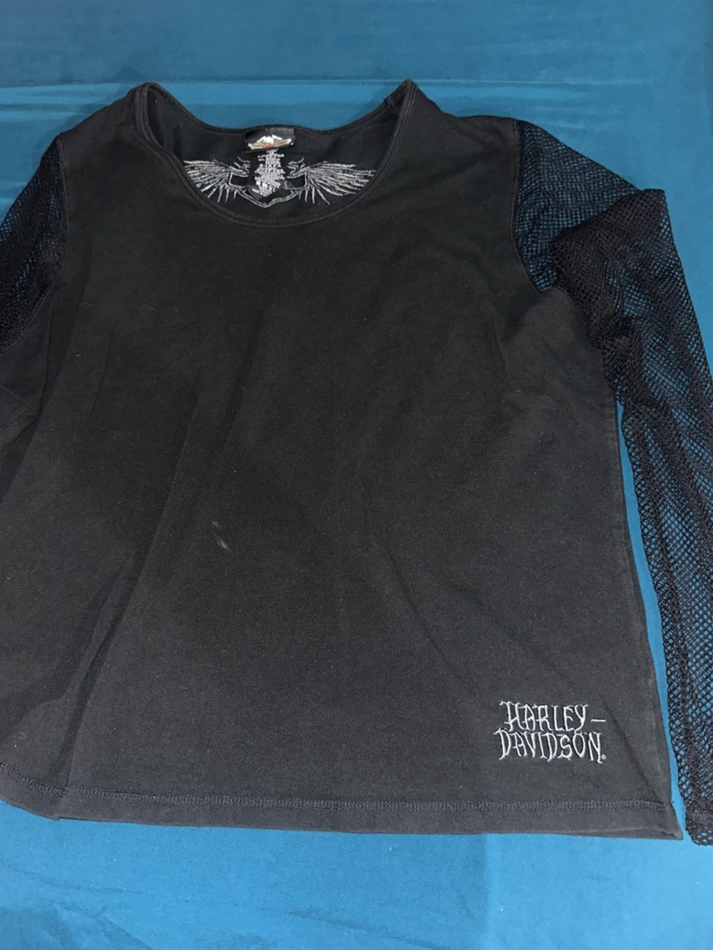 Harley-Davidson Black Long Sleeve Mesh Sleeve Tee